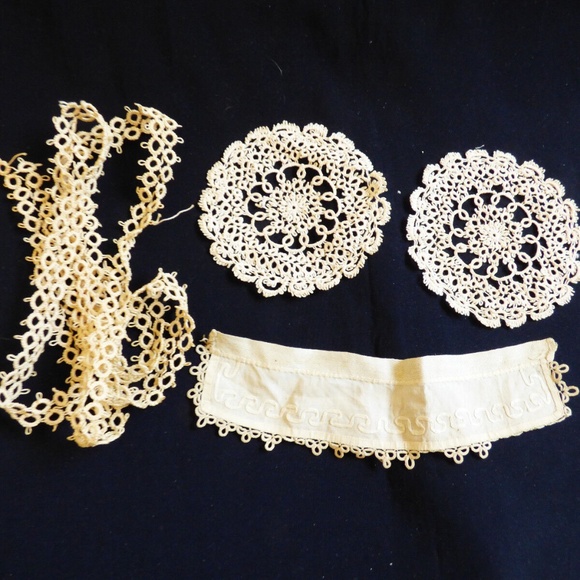 VTG antique Victorian hand made tatted trims Lace Edgings Patches 4 pc lot - Picture 8 of 8